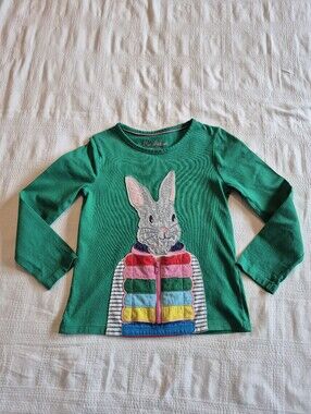 Mini Boden girls 6-7 long sleeve shirt years bunny wearing vest that opens VGUC